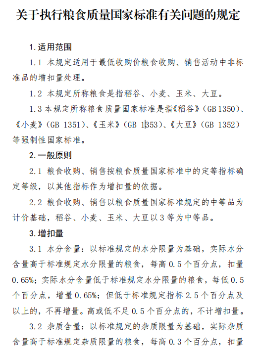 關于執(zhí)行糧食質量國家標準有關問題的規(guī)定